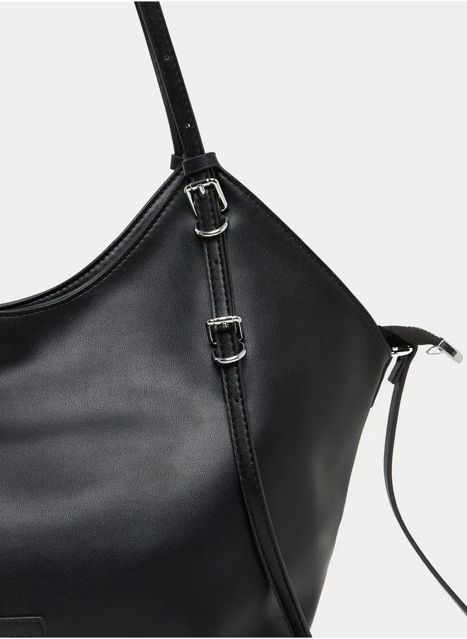 Styli Solid Hobo Bag with Zip Closure