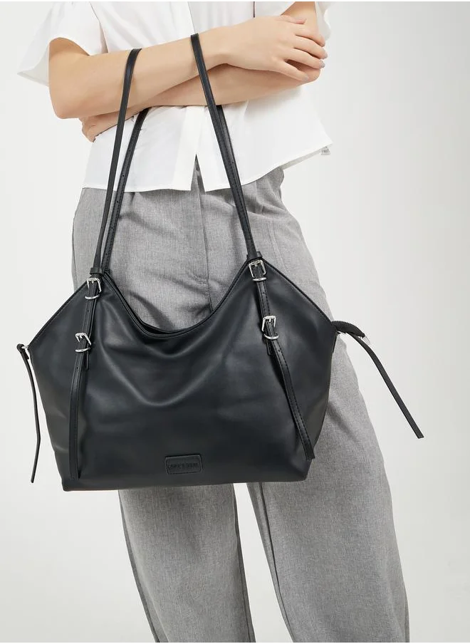 Styli Solid Hobo Bag with Zip Closure