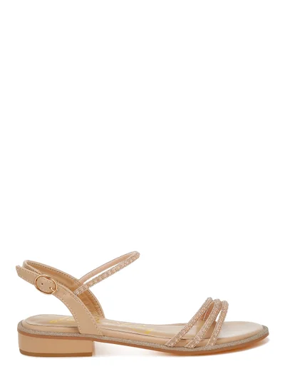 London Rag Rhinestone Pearl Detail Flat Sandals Beige