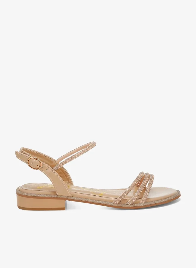 Rhinestone Pearl Detail Flat Sandals Beige