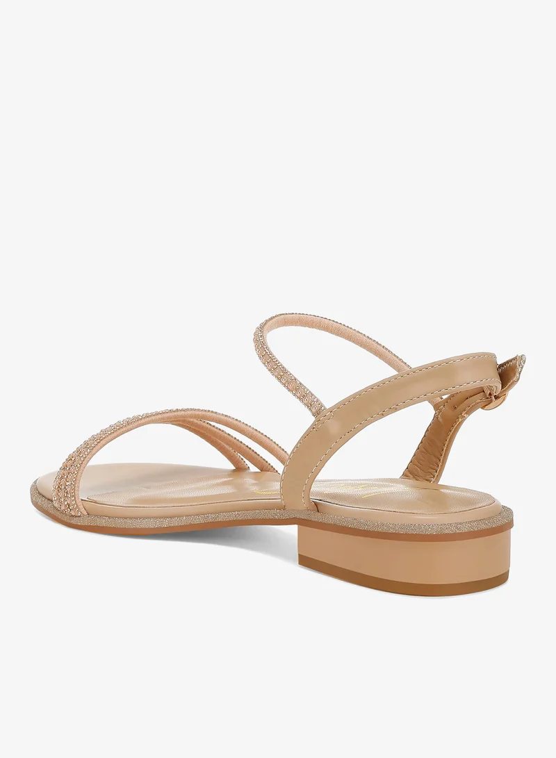 London Rag beige Rhinestone Pearl Detail Flat Sandals Beige for Women | Best Price UAE