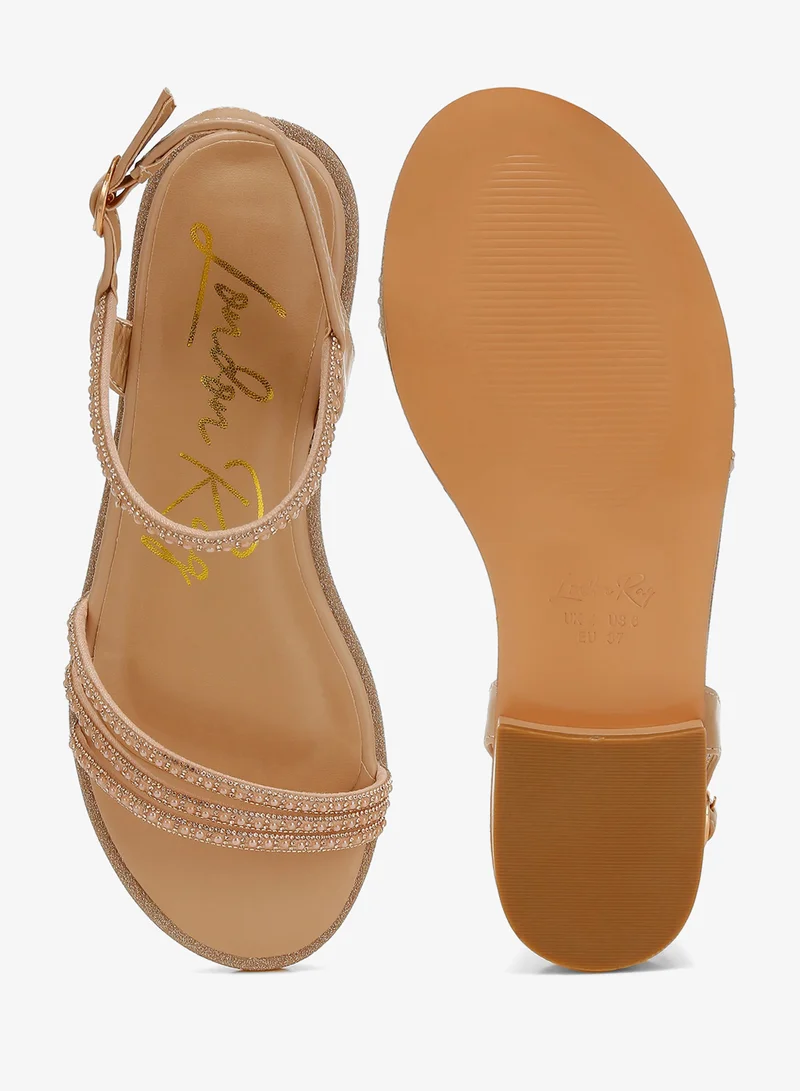 London Rag beige Rhinestone Pearl Detail Flat Sandals Beige for Women | Best Price UAE