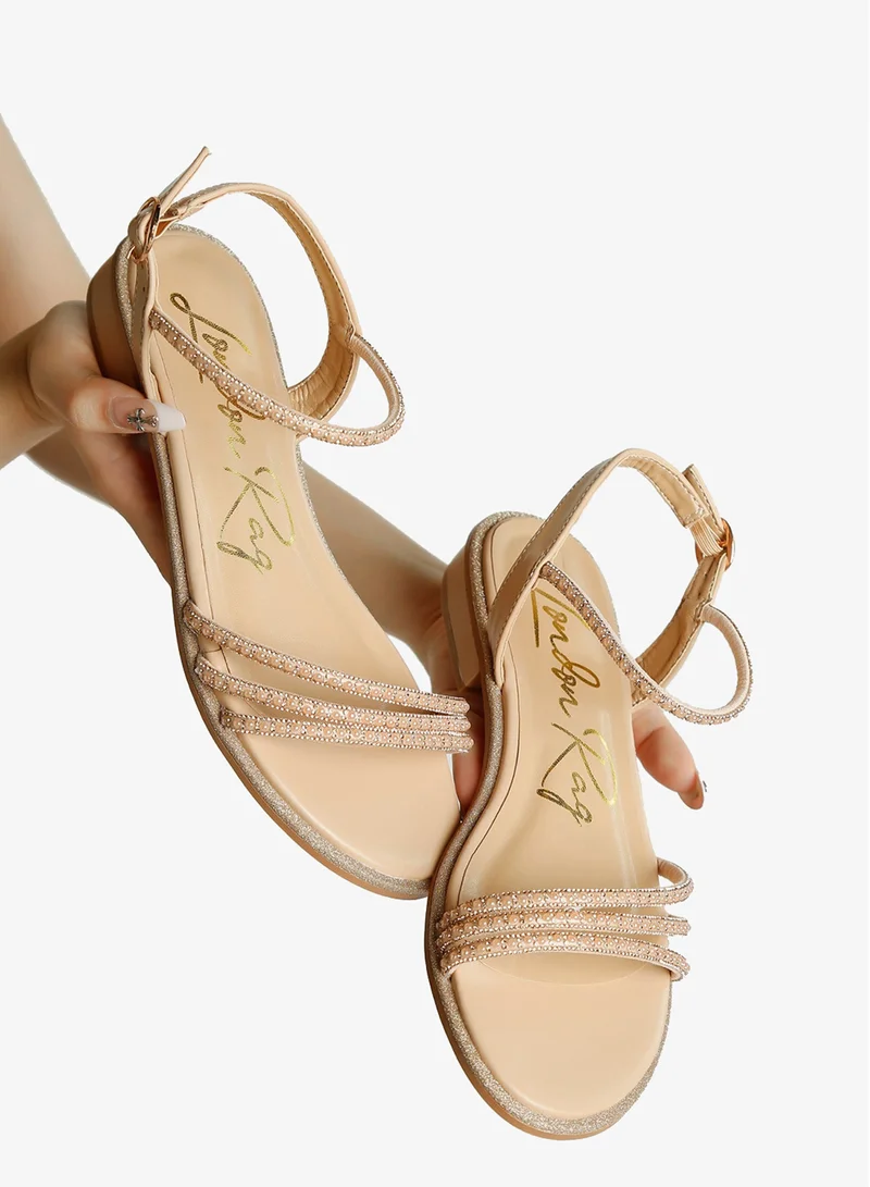 London Rag beige Rhinestone Pearl Detail Flat Sandals Beige for Women | Best Price UAE