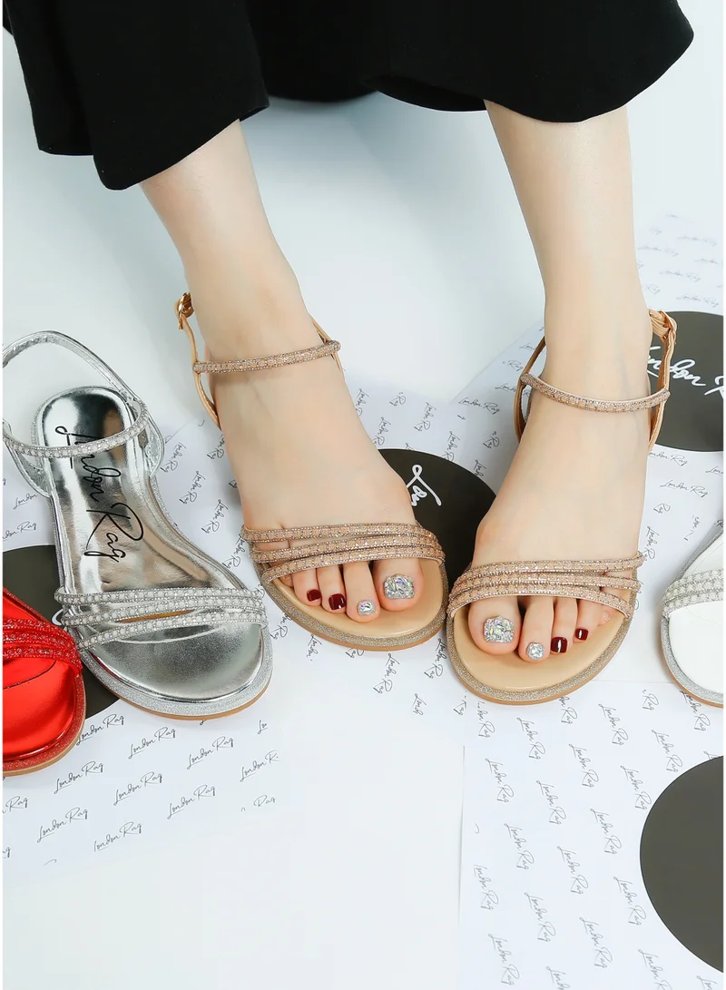 London Rag beige Rhinestone Pearl Detail Flat Sandals Beige for Women | Best Price UAE