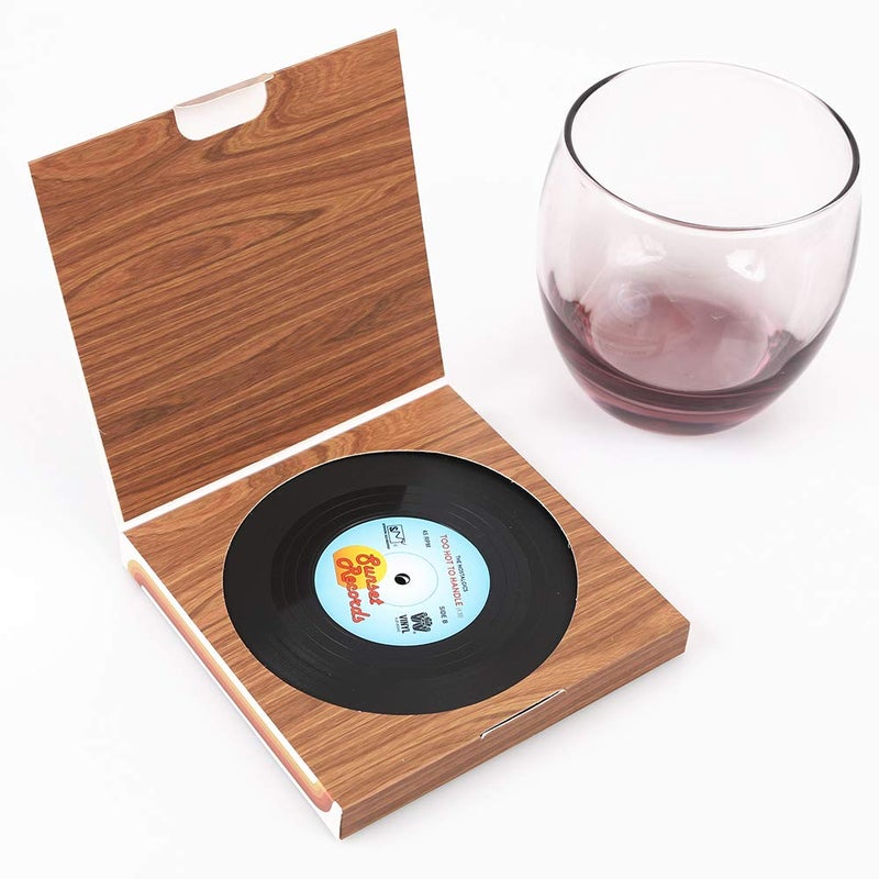 homEdge Vinyl Record Coasters, 6 Pieces of Retro Style Vinyl Coasters - Image 5