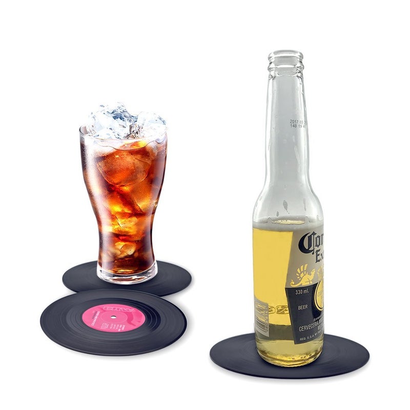 homEdge Vinyl Record Coasters, 6 Pieces of Retro Style Vinyl Coasters - Image 2