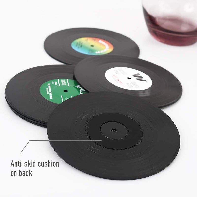 homEdge Vinyl Record Coasters, 6 Pieces of Retro Style Vinyl Coasters - Image 4