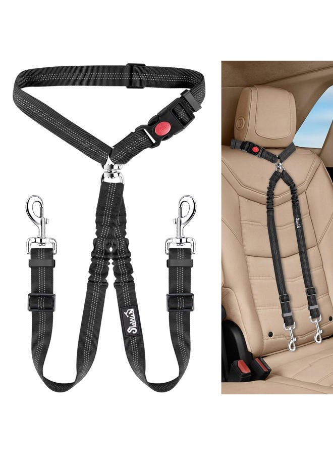 lukovee Double Dog Seat Belt, New Dual Pet Car Headrest Restraint Safety Seatbelt No Tangle Dog Leash Duty Adjust Elastic Bungee Puppy Lead Splitter Connect Harness in Vehicle Travel for 2 Dogs,Black - Image 1