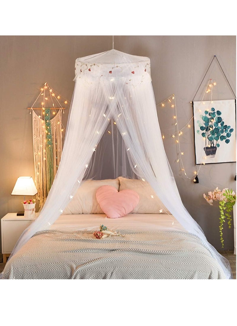 Jeteven Jeteventy Bed Canopy for Girls, Princess Bed Curtain Net for Single to King Size,Bedroom Decoration of Round Lace Dome with Stainless Steel Hook,Quick Easy Installation (White)  - Image 1