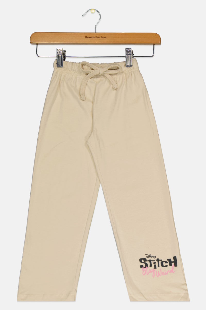 Disney Toddlers Girl Regular Fit Graphic Print Wide Leg Pants, Beige - Image 3