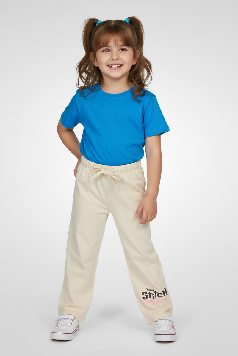 Disney Toddlers Girl Regular Fit Graphic Print Wide Leg Pants, Beige - Image 1