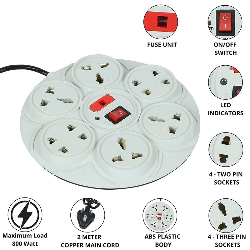 FLANKER FLANKER Round Extenson Board 3 mtr longwire and 8 pin 3Socket 8pin 2Socket Power Strip with 1 Master Switch and LED Indicator Surge prtector for HomeOffice etc Pack of 1 Without USB Port  - Image 3
