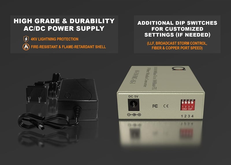 ADNET Single Mode LC Gigabit Fiber Media Converter - Includes LC SFP 20 km (12.42 Miles) LC – to UTP Cat5e Cat6 10/100/1000 RJ-45 – Auto Sensing Gigabit or Fast Ethernet Speed - Jumbo Frame - LLF Support - Image 4