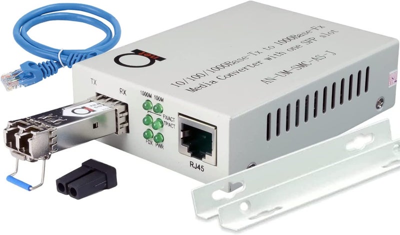 ADNET Single Mode LC Gigabit Fiber Media Converter - Includes LC SFP 20 km (12.42 Miles) LC – to UTP Cat5e Cat6 10/100/1000 RJ-45 – Auto Sensing Gigabit or Fast Ethernet Speed - Jumbo Frame - LLF Support - Image 1