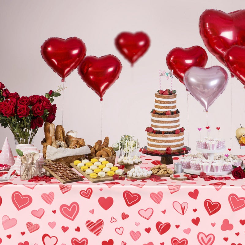 FUULOXE 3 Pcs Valentines Disposable Rectangular Tablecloth Red Love Plastic Table Cover for Valentine Party Kitchen Dinning Table Decoration 54" x 108" - Image 5