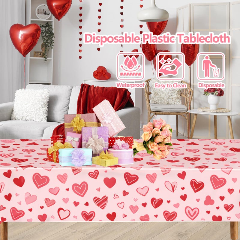 FUULOXE 3 Pcs Valentines Disposable Rectangular Tablecloth Red Love Plastic Table Cover for Valentine Party Kitchen Dinning Table Decoration 54" x 108" - Image 4