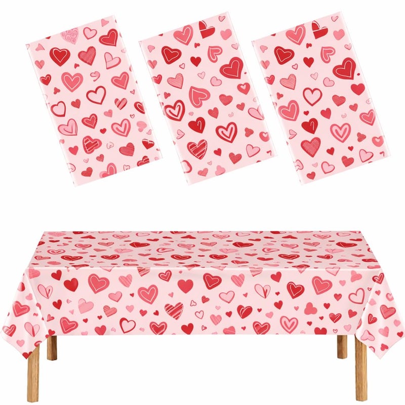 FUULOXE 3 Pcs Valentines Disposable Rectangular Tablecloth Red Love Plastic Table Cover for Valentine Party Kitchen Dinning Table Decoration 54" x 108" - Image 1