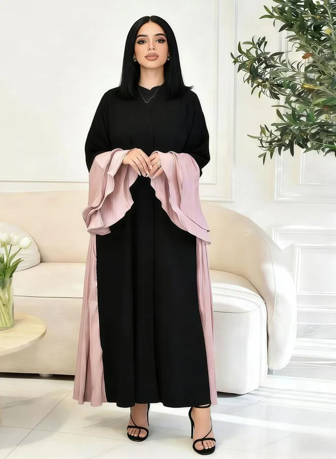 Take Two Women Color Block Pink Ruffled Sleeve Jalabiya
