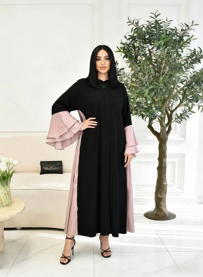 Take Two Women Color Block Pink Ruffled Sleeve Jalabiya