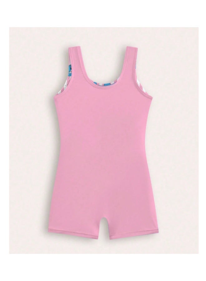 Girls' summer swimsuit - one piece in pink with rabbit prints, suitable for the beach, summer and resorts (6-7 years) - Image 2