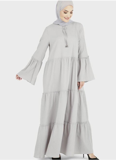 Tie Neck Tiered Dress