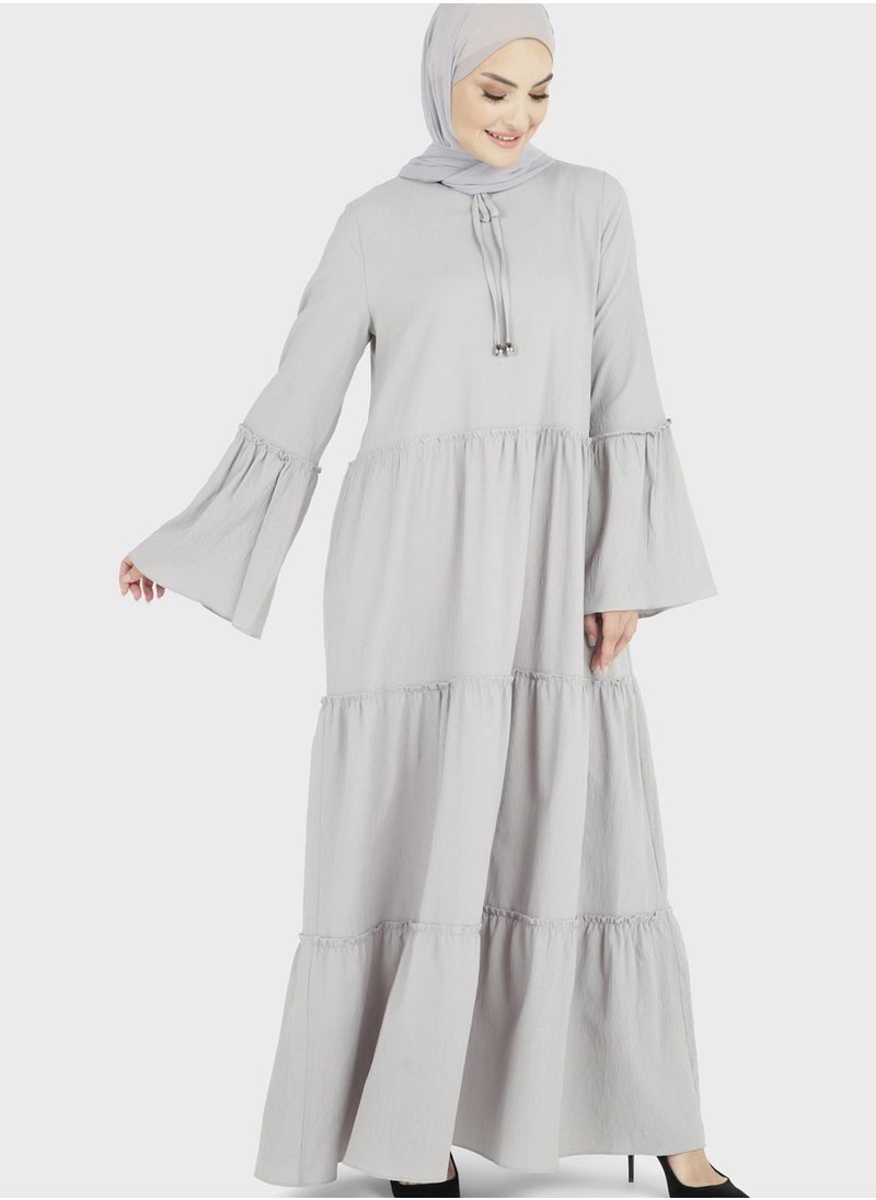 Tavin by Modanisa - Tie Neck Tiered Dress - Image 1