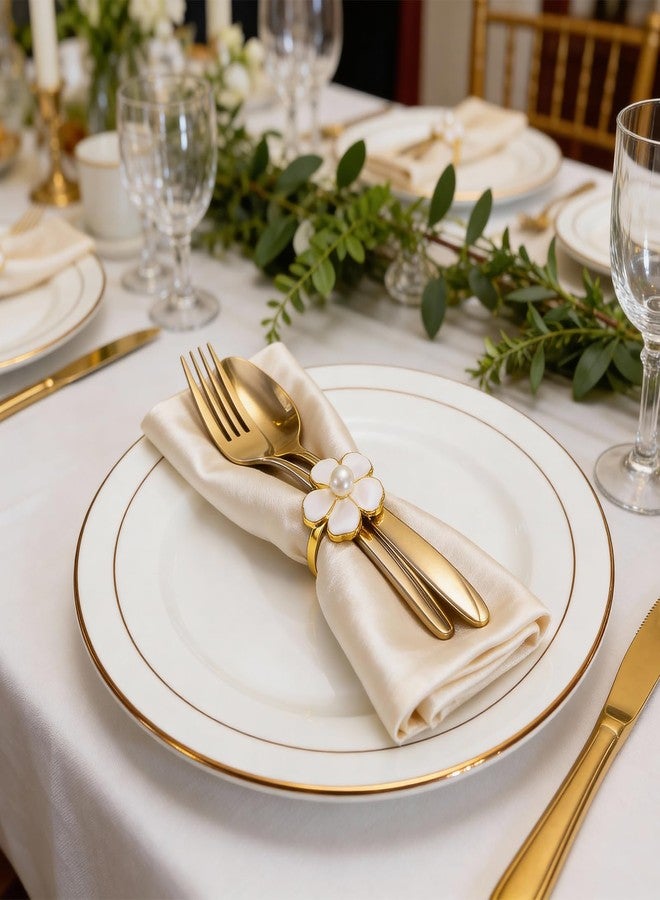 BEAVOING White Flower Napkin Rings Set of 6, Holiday Gold Peal Napkin Ring Holders for Dinner Setting Decoration, Wedding, Baby Shower,Mother's Day, Thanksgiving, Christmas, Party - Image 5