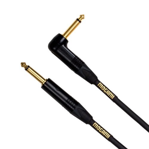 Mogami Gold Instrument 25R Guitar Instrument Cable Straight 14 to RA Male Plugs Gold Contacts 25 Foot Guitar Cable with OFC Core AntiNoise Shielding Pro Audio Quality