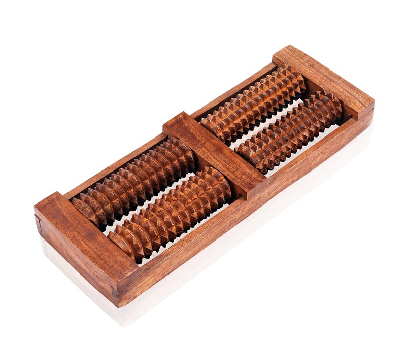 Flavoma Sheesham Wooden Foot/Feet Massager 4 Roller Stress Acupressure | Massage Roller for Back, Neck, Shoulders & Legs, Large Foot Massager for Pain Relief - Image 2