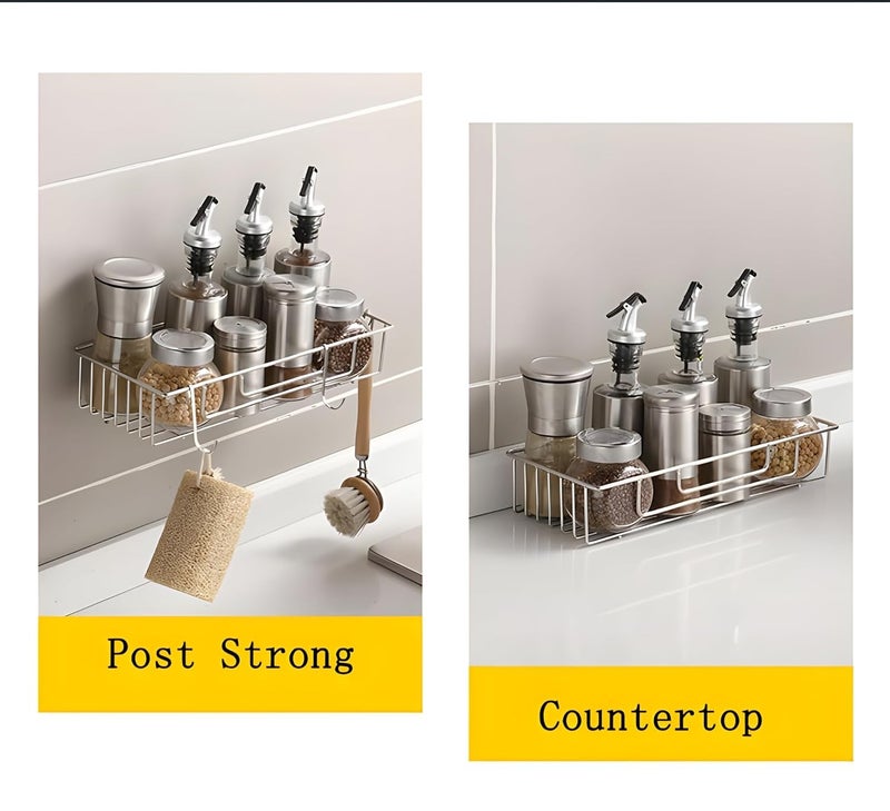 Boniry 1 PCS Bathroom Self-Adhesive Organiser with Towel Holder Bathroom Accessories Wall Mount Stainless Steel Self Adhesive Bathroom Shelf for Wall Shelf Storage Basket (30L*12W*6H CM, Silver) - Image 4