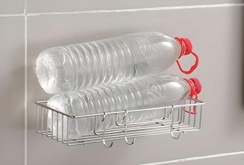 Boniry 1 PCS Bathroom Self-Adhesive Organiser with Towel Holder Bathroom Accessories Wall Mount Stainless Steel Self Adhesive Bathroom Shelf for Wall Shelf Storage Basket (30L*12W*6H CM, Silver) - Image 5