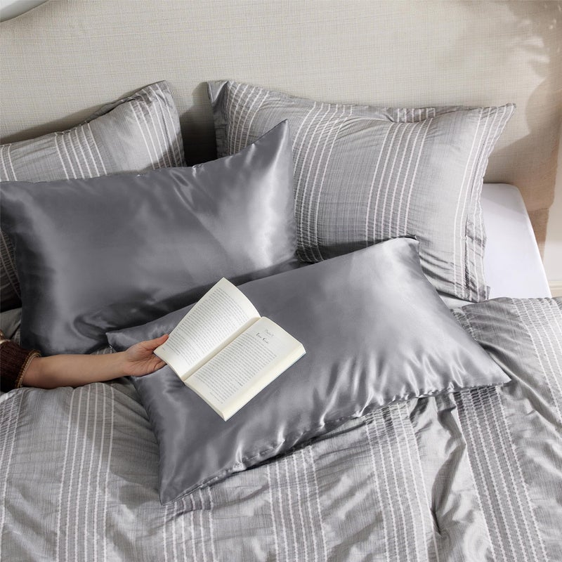 Bedsure Satin Pillowcase with Zipper, Similar to Silk Pillow Cases 2 Pack, Silky & Soft Satin Pillow Cases Standard Size for Hair and Skin, Dark Grey Pillow Covers, Gifts for Women Men, 20x26 Inches - Image 5