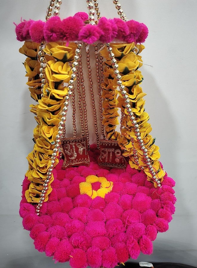 SP SELLPLUS Sellplus Jhula for Laddu Gopal - Janmashtami Jhula - Handmade Decorative Jhula Pom Pom Jhula for Kanha Ji - Image 2