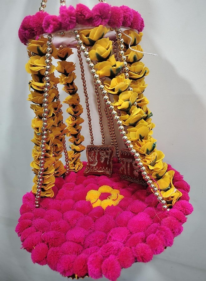 SP SELLPLUS Sellplus Jhula for Laddu Gopal - Janmashtami Jhula - Handmade Decorative Jhula Pom Pom Jhula for Kanha Ji - Image 4