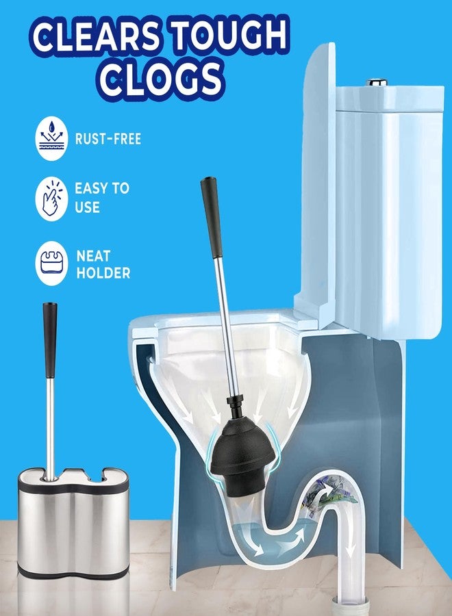 UMIEN Toilet Brush and Plunger Set 18-in - Updated 2025 No-Rust - Stainless Steel Design - Long Handles - with Freestanding Canister - Image 4