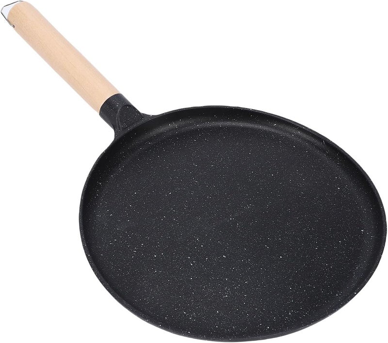 Zerodis Pots Pans Stick Coated Aluminum Alloy Wood Handle Flat Round Skillet Nonstick Crepe Griddle Pan for Tortilla Roti Indian Pancake Compatible With All Types Of Stovetops Pancake (Black) - Image 5