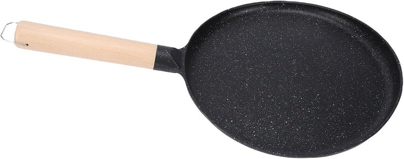 Zerodis Pots Pans Stick Coated Aluminum Alloy Wood Handle Flat Round Skillet Nonstick Crepe Griddle Pan for Tortilla Roti Indian Pancake Compatible With All Types Of Stovetops Pancake (Black) - Image 3
