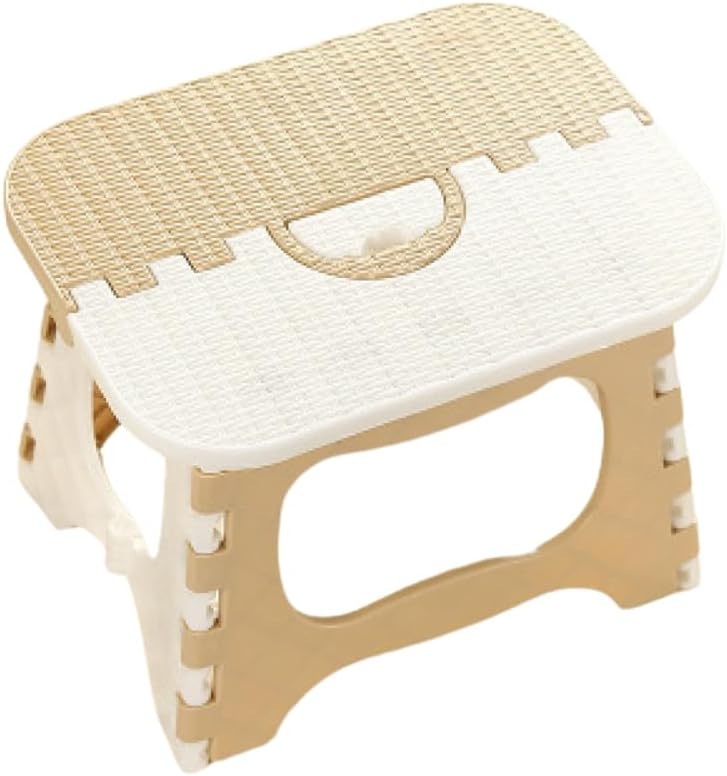 turtees Kids Step Stool, Wooden Rattan Design, Folding Portable (L.BROWN) - Image 1