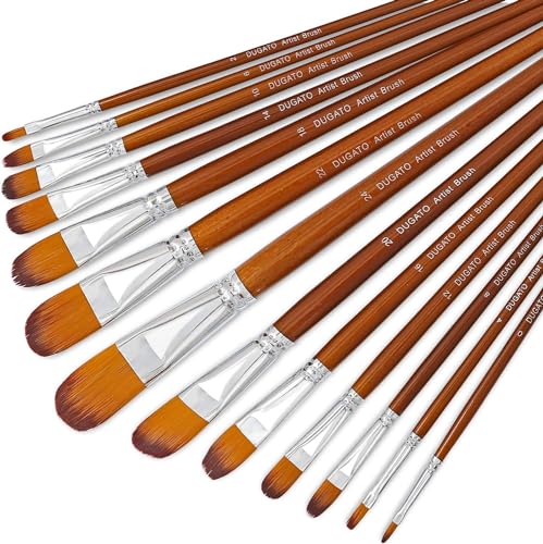 DUGATO Artist Filbert Paint Brushes Set 13pcs, Soft Anti-Shedding Nylon Hair Wood Long Handle for Acrylic Oil Watercolor Gouache Paint by Numbers (13pcs) - Image 1