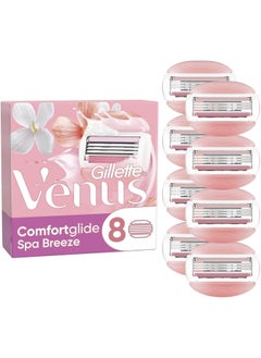 Gillette Venus ComfortGlide Spa Breeze Razor Blades Women, Pack of 8 Razor Blade Refills, Lubrastrip with A Touch of Botanical Oils