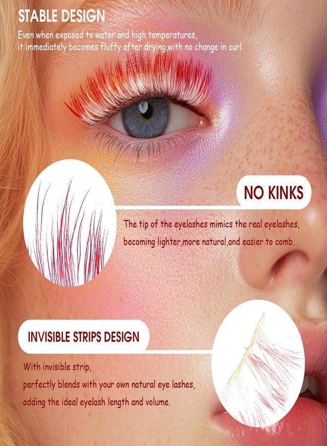 BERSHNOR White Red Lashes Color White & Red False Eyelashes for Cosplay Makeup Natural Looking - Image 3