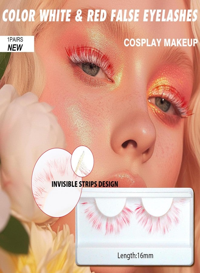 BERSHNOR White Red Lashes Color White & Red False Eyelashes for Cosplay Makeup Natural Looking - Image 2
