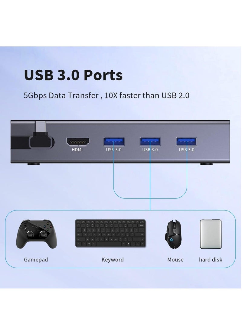 Docking Station, 6-in-1 Dock with HDMI 2.0 4K@60Hz, Gigabit Ethernet, 3 USB 3.0 and 100W USB C Charging Port for Steam Deck and Asus Rog Ally