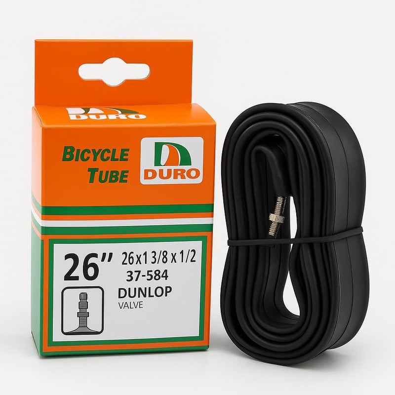 DURO 26 Inch Bicycle Inner Tube 26x1 3/8x1 1/2 (37-584) Dunlop Valve DV35 | Heavy Duty Butyl Rubber Bike Tire Tube | Compatible with Mountain Bike, Wheelchair, Scooter, Cycle, Trolley - Image 1