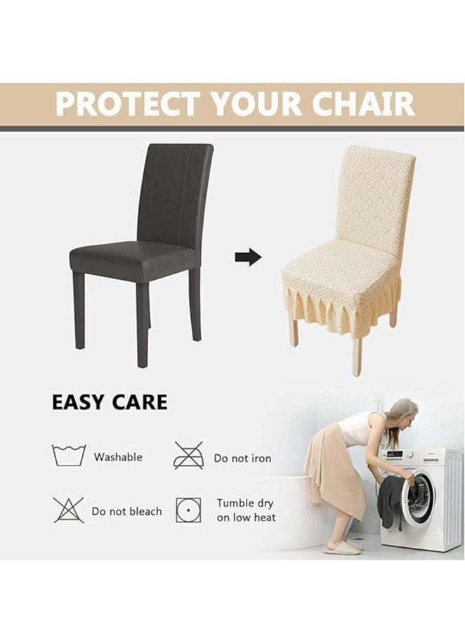 general 2 pcs skirted dining chair cover, jacquard elastic dining chair cover, washable, removable, washable dining room furniture cover, universal size stretch stool cover - Image 4