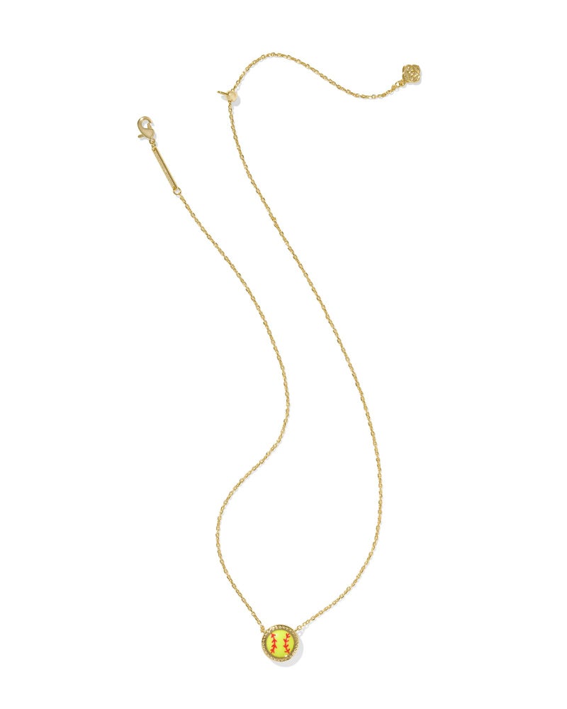 Kendra Scott Softball Gold-Plated Short Pendant Necklace, Fashion Jewelry for Women, Chartreuse Magnesite With Red Enamel - Image 2