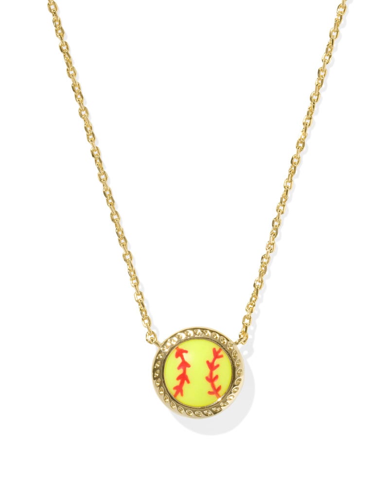 Kendra Scott Softball Gold-Plated Short Pendant Necklace, Fashion Jewelry for Women, Chartreuse Magnesite With Red Enamel - Image 1