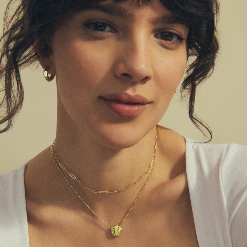 Kendra Scott Softball Gold-Plated Short Pendant Necklace, Fashion Jewelry for Women, Chartreuse Magnesite With Red Enamel - Image 3