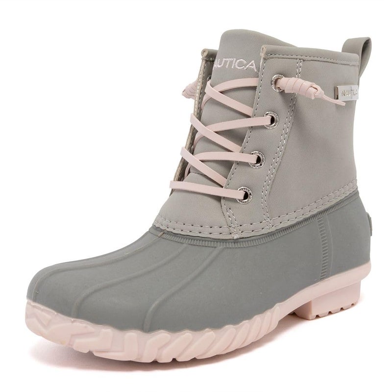 Nautica Youth Girls Duck Boots â€“ Waterproof Insulated Winter Snow Boots with Cozy Lining, Side Zipper, and Durable Non-Slip Sole for Cold Weatherâ€“Truettâ€“Light Grey Size-5 - Image 1