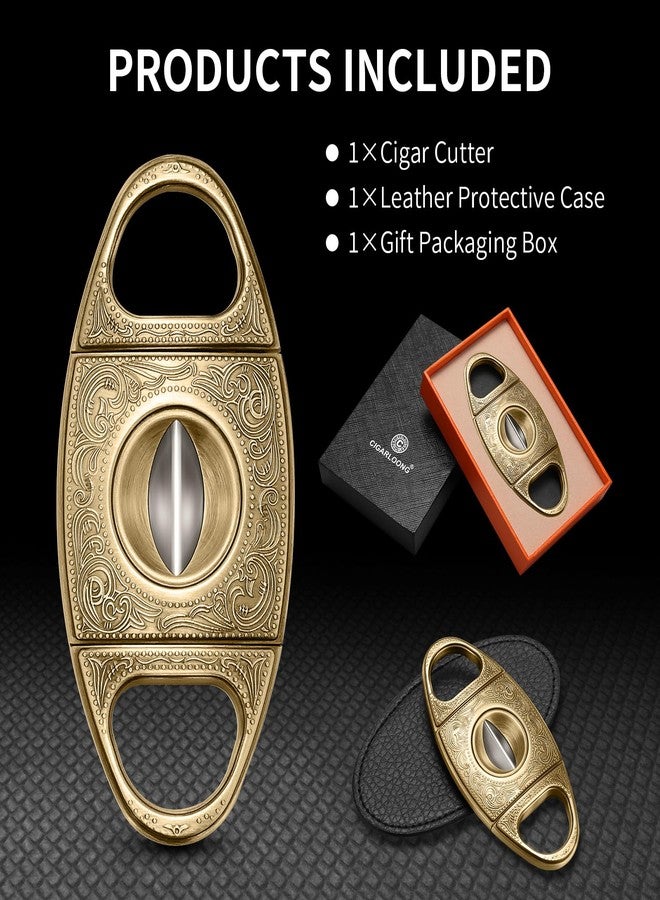 HANCIGAR V-Cut Cigar Cutter Stainless Steel Vintage Carved Cigar Guillotine Scissors Sharp Edge with Gift Box (Bronze) Gifts for Men - Image 5